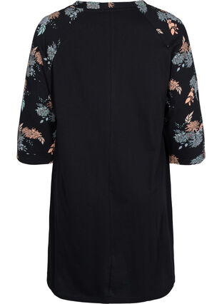 Zizzi cotton night dress with printed detail, Black Flower AOP, Packshot image number 1