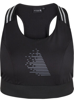 Zizzi Sports bra with glitter and cross back, Black w. SilverLurex, Packshot image number 0