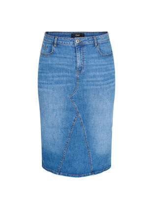 Zizzi Cotton denim midi skirt, Blue denim, Packshot image number 0