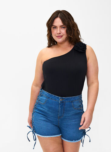 Zizzi Szorty jeansowe ze sznurowaniem, Blue Denim, Model image number 0