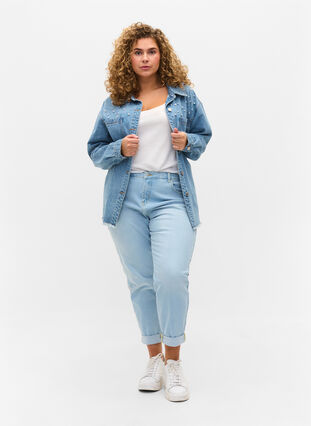 Zizzi Denim jacket with beading, Light blue denim, Model image number 2