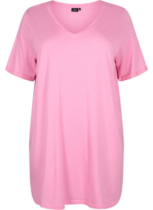 Zizzi Jednokolorowa koszulka typu oversize z dekoltem w szpic, Rosebloom, Packshot image number 0