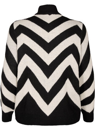 Zizzi Dzianinowy sweter z golfem i suwakiem, Black Birch Stripe, Packshot image number 1