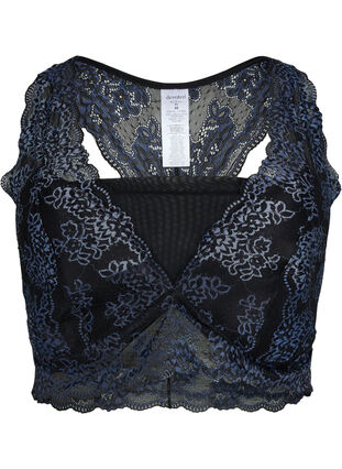 Zizzi Biustonosz z koronka i siateczka, Black w. blue lace, Packshot image number 0