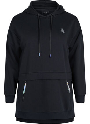 Zizzi Sweatshirt with hood and pockets, Black, Packshot image number 0