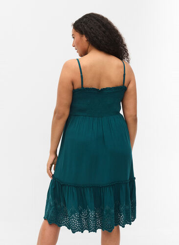 Zizzi Viscose smock beach dress with embroidery anglaise, Deep Teal, Model image number 1