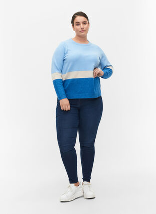 Zizzi Striped knitted jumper with round neckline, Skydiver Comb, Model image number 2