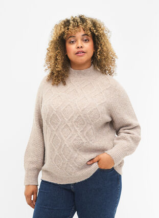 Zizzi Wzorzysty sweter z dzianiny z golfem, Simply Taupe Mel., Model image number 0