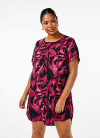 Sukienka z nadrukiem i krótkimi rekawami, Bl.Purple Leaf AOP, Model