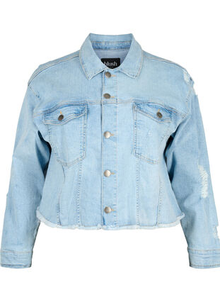 Zizzi Krótka kurtka jeansowa z niepokojacymi detalami, Light Blue Denim, Packshot image number 0