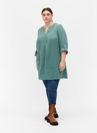 Zizzi Tunic in cotton with embroidery anglaise, Sea Pine, Model image number 2