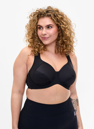 Zizzi CORE, HIGH SUPPORT WIRE BRA – Biustonosz sportowy z fiszbinami, Black, Model image number 0