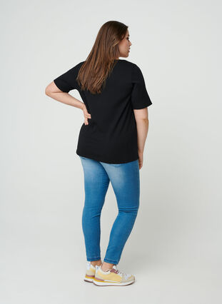 Zizzi Short-sleeved T-shirt with buttons, Black, Model image number 1