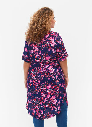 Zizzi Viscose midi dress with floral print, B. Blue Pink Flower, Model image number 1