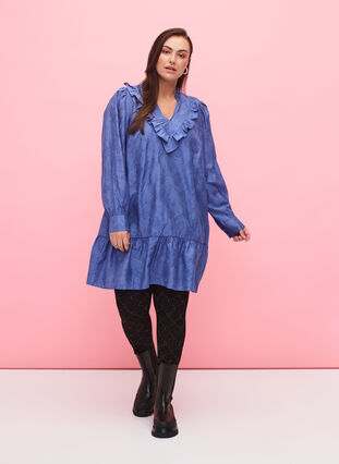 Zizzi Sukienka z lyocellu (TENCEL™) z falbanami, Colony Blue, Model image number 2