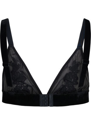 Zizzi Mesh bra with velour and lace, Black, Packshot image number 1