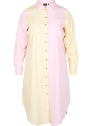 Zizzi Long cotton shirt with color-block, Popcorn/Pink, Packshot image number 0