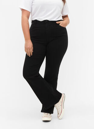 Zizzi FLASH – jeansy o wysokiej talii z rozcieciem na buty, Black, Model image number 2