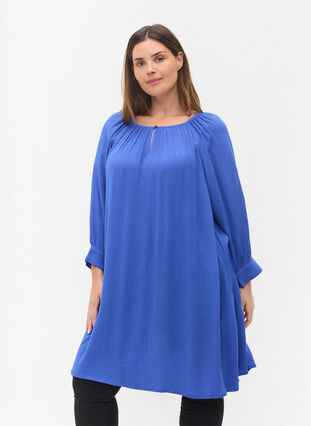 Zizzi Viscose tunic with 3/4 sleeves, Dazzling Blue, Model image number 0