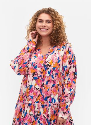 Zizzi Long-sleeved viscose midi dress with print, Rosebloom GraphicAOP, Model image number 2