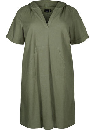 Zizzi Sukienka z kapturem z mieszanki bawelny i lnu, Deep Lichen Green, Packshot image number 0
