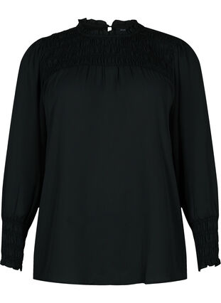 Zizzi Long-sleeved blouse with smocking, Black, Packshot image number 0