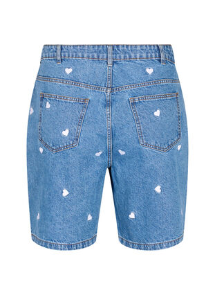 Zizzi  Szorty jeansowe z wysokim stanem i haftowanymi sercami, Light Blue Heart, Packshot image number 1