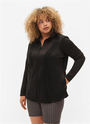 Zizzi Sportowy kardigan z suwakiem i golfem, Black, Model image number 0