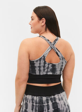 Zizzi Seamless sports bra with crossed back, Black Tie Dye, Model image number 1