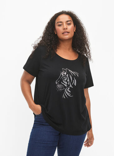 Zizzi Bawelniana koszulka z motywem, Black w. Lion, Model image number 0