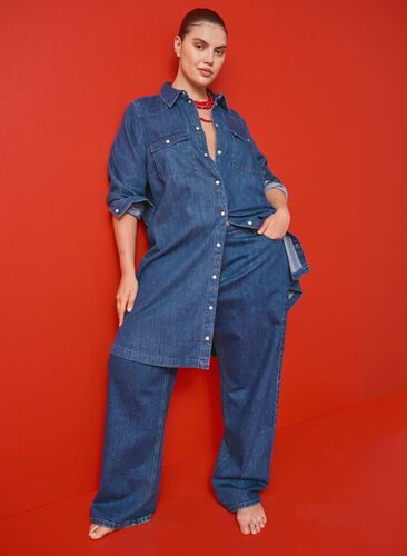 Zizzi Dzinsowa sukienka z guzikami, Medium Blue Denim, Image image number 0