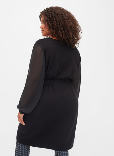 Zizzi Knitted dress with sheer sleeves, Black, Model image number 1