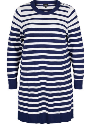 Zizzi Knitted dress with long sleeves, Peacoat W. Stripes, Packshot image number 0