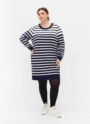 Zizzi Knitted dress with long sleeves, Peacoat W. Stripes, Model image number 2