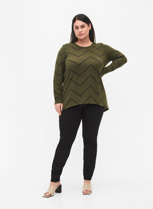 Zizzi Patterned blouse with long sleeves, Army Zig Zag, Model image number 2