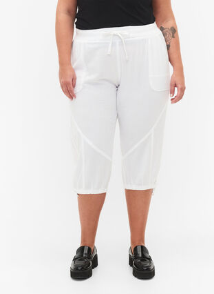 Zizzi Bawelniane spodnie capri, Bright White, Model image number 2