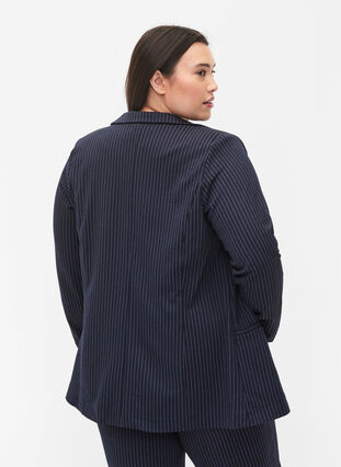 Zizzi Pinstripe blazer with button closure, Navy Stripe, Model image number 1