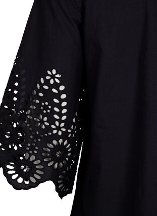 Zizzi Bluzka koszulowa z haftem angielskim i rekawami 3/4, Black, Packshot image number 3
