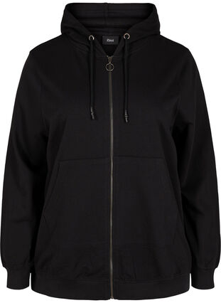 Zizzi Sweat cardigan with hood and pocket, Black, Packshot image number 0