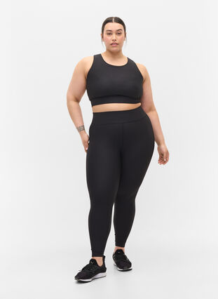 Zizzi 	Tight fitting crop top with rib texture, Black, Model image number 2