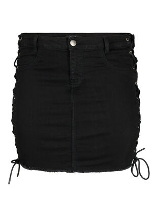 Zizzi Krótka dzinsowa spódniczka ze sznurowaniem, Black, Packshot image number 0