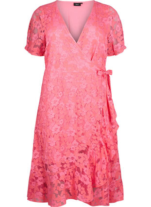 Zizzi Kopertowa sukienka z koronka i krótkimi rekawami, Pink Carnation, Packshot image number 0