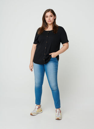 Zizzi Short-sleeved T-shirt with buttons, Black, Model image number 2