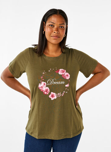 Zizzi FLASH – koszulka z motywem, Olive Night Flower, Model image number 0