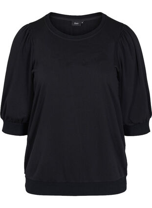 Zizzi Sweatshirt with 3/4 sleeves, Black, Packshot image number 0