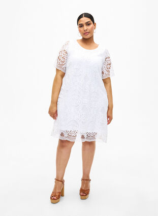 Zizzi Koronkowa, imprezowa sukienka z krótkimi rekawami, Bright White, Model image number 2