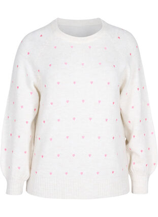 Zizzi Knitted jumper with embroidery details, Birch w. Hearts, Packshot image number 0