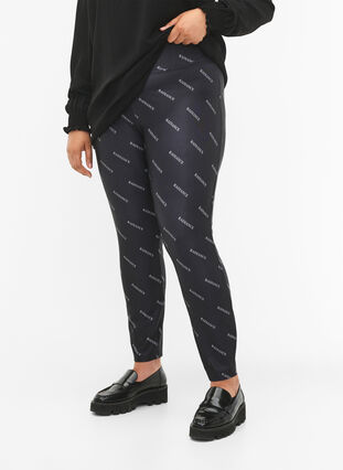 Zizzi Legginsy z nadrukiem tekstowym, Black Radiance, Model image number 2