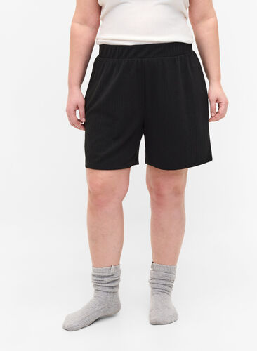 Zizzi Loose shorts with structure, Black, Model image number 0