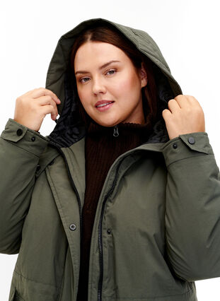 Zizzi Kurtka typu parka z kapturem i regulowana talia, Black Olive, Model image number 2